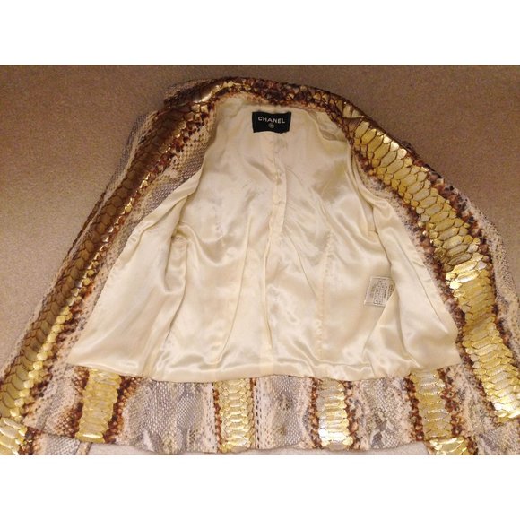 Chanel GENUINE natural grey tan metallic PYTHON jacket rtl $30K SZ US 2 4 FR 36 - Picture 4 of 6